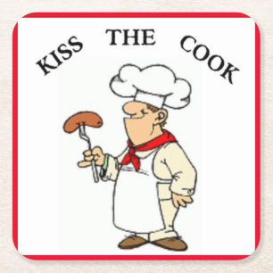 DESSOUS-DE-VERRE CARRÉ EN PAPIER CHEF "KISS THE COOK"