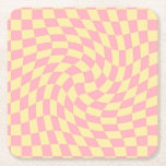 Dessous-de-verre Carré En Papier Chèque Retro Chèque Retro Peach Rose<br><div class="desc">Chèques cool déformés en pastel apricot peach clémentine et couleur rose pastel. Un design psychédélique rétro qui vous emmène au pays des merveilles. Chariot tordu,  ondulé,  déformé,  chèques déformés,  à damiers planificateur préppy de la chambre des dortoirs déformé.</div>