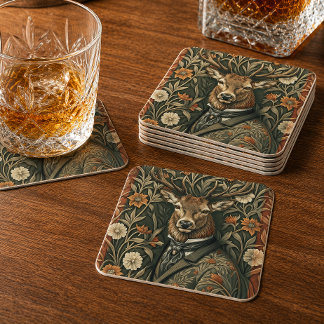 Dessous-de-verre Carré En Papier Cher Cerf en Magie de la Forêt de Vêtements Vintag