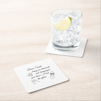 Dessous-de-verre Carré En Papier Cher Père Noël Champagne & Diamants Dessin au Trai