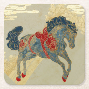 Dessous-de-verre Carré En Papier Cheval bleu royal orné 
