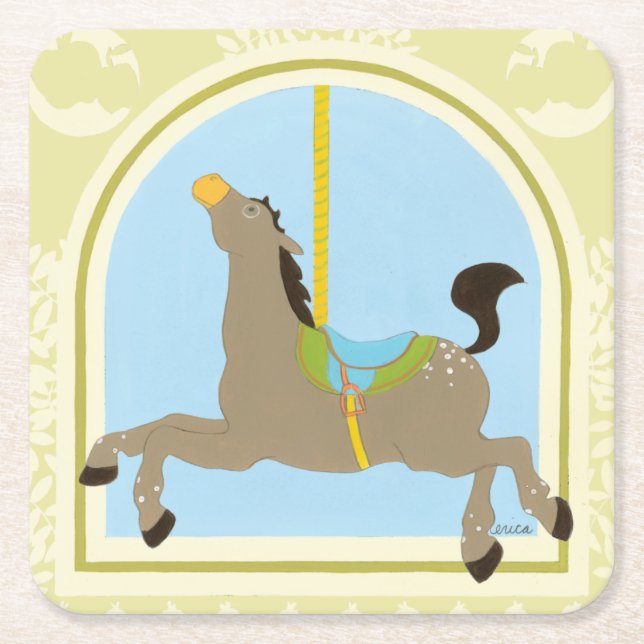Dessous-de-verre Carré En Papier Cheval Carrousel par Juin Erica Vess (Devant)