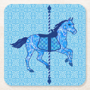 Dessous-de-verre Carré En Papier Cheval de carrousel - Bleu cobalt et bleu ciel
