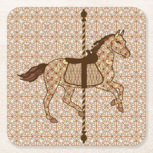 Dessous-de-verre Carré En Papier Cheval de carrousel - Chocolat Brown et Tan