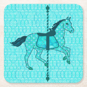 Dessous-de-verre Carré En Papier Cheval de carrousel - Turquoise et Aqua