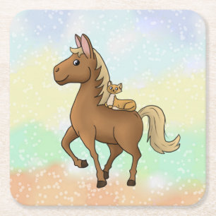 Dessous-de-verre Carré En Papier Cheval et chat