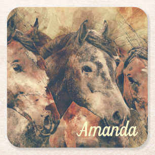 Dessous-de-verre Carré En Papier Chevaux Brown