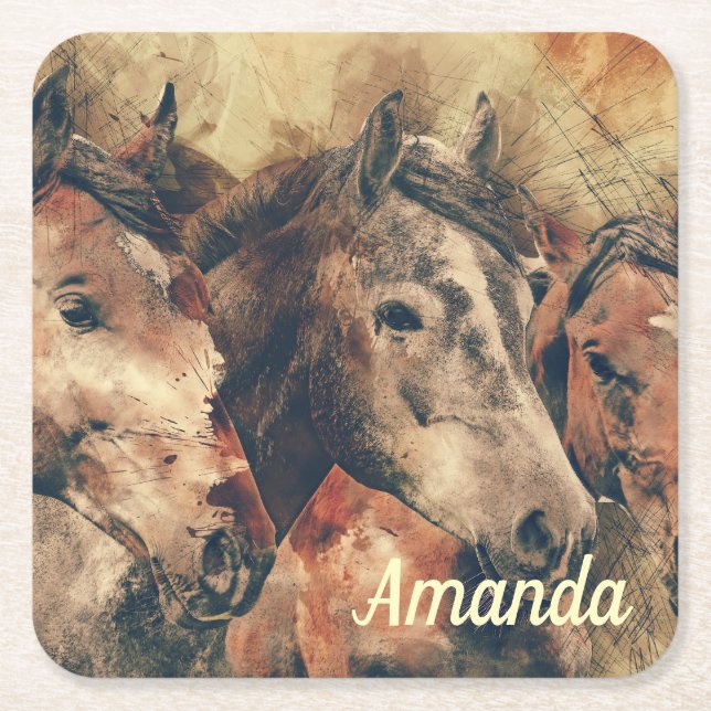 Dessous-de-verre Carré En Papier Chevaux Brown (Devant)