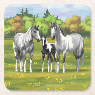 Dessous-de-verre Carré En Papier Chevaux De Peinture Gris De Pâte De Poisson En Été