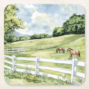 Dessous-de-verre Carré En Papier Chevaux Ranch Green Pastures