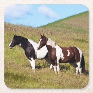 Dessous-de-verre Carré En Papier Chevaux sur le flanc de colline