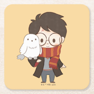 Dessous-de-verre Carré En Papier Chibi HARRY POTTER™ & Hedwig