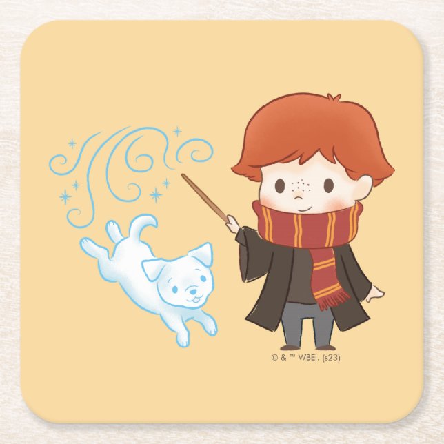 Dessous-de-verre Carré En Papier Chibi Ron Weasley Patronus (Devant)