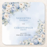 Dessous-de-verre Carré En Papier Chic aquarelle bleu hydrangea roses blanches<br><div class="desc">Ajoutez une touche d'élégance à votre mariage avec ces dessous de verre mariages à l'aquarelle chic bleu hydrangea rose blanche. L'aquarelle est à la fois intemporelle et moderne, ce qui les rend parfaites pour n'importe quel style mariage. Ils sont également faits de céramique durable, pour que vous puissiez en profiter...</div>