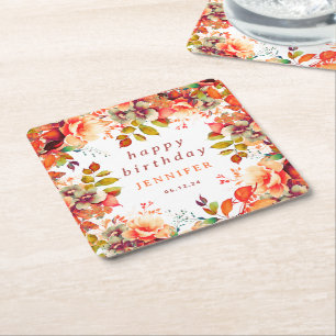 Dessous-de-verre Carré En Papier Chic Automne Aquarelle Floral Joyeux Anniversaire