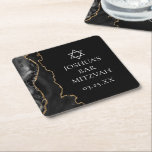 Dessous-de-verre Carré En Papier Chic Black Gold Agate Bar Mitzvah Party<br><div class="desc">Une agate noire et or chic orne le côté de ce dessous de verre moderne du parti Bar Mitzvah. Le nom de votre fils est écrit dans une belle écriture formelle sous l'Étoile de David. Parfait pour une famille juive chic et élégante célébrant l'appel de leur garçon à la Torah....</div>