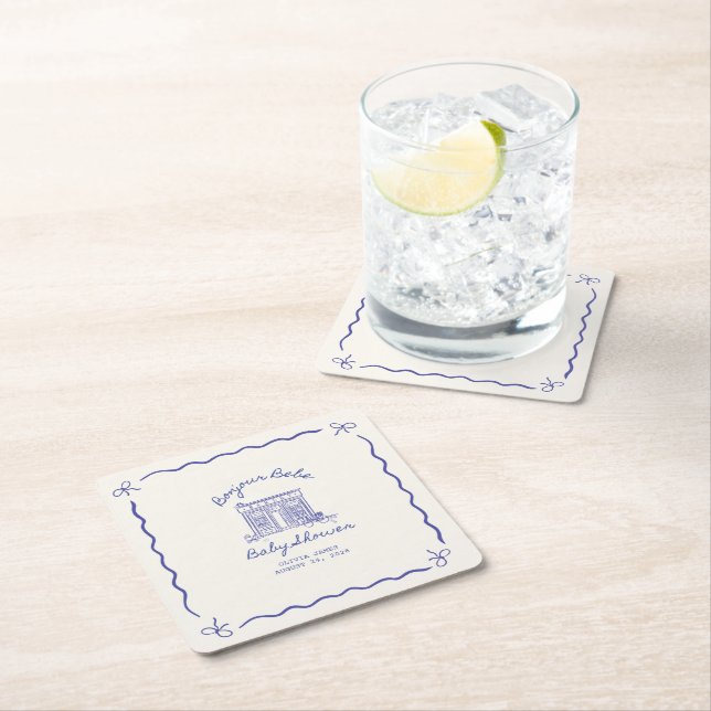 Dessous-de-verre Carré En Papier Chic Bonjour bebe baby shower (En situation)