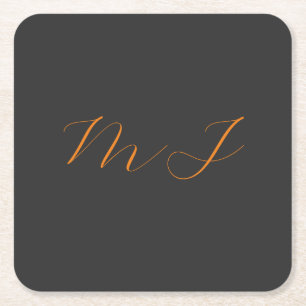 Dessous-de-verre Carré En Papier Chic calligraphie gris orange monogramme nom initi