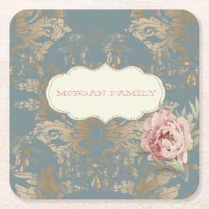 Dessous-de-verre Carré En Papier Chic Elegant Gold Damask Roses