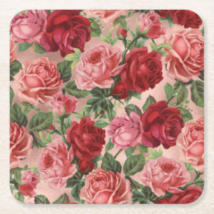 Dessous-de-verre Carré En Papier Chic Elegant Vintage Rose Rouge Roses Floral