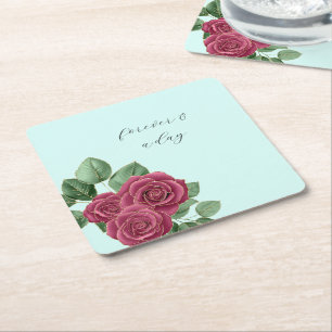 Dessous-de-verre Carré En Papier Chic Mint Bourgogne Or Roses Feuilles de mariage