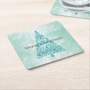 Dessous-de-verre Carré En Papier Chic White Mint Christmas Tree Parties scintillant