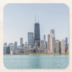 Dessous-de-verre Carré En Papier Chicago Skyline Avec Le Lac Michigan