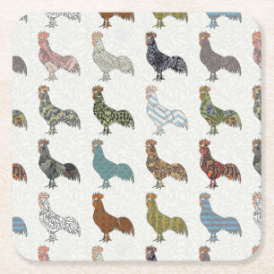 Dessous-de-verre Carré En Papier Chicken Rooster Coloré ferme Motif