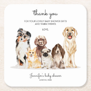 Dessous-de-verre Carré En Papier Chien aquarelle mignon merci fête de baby shower