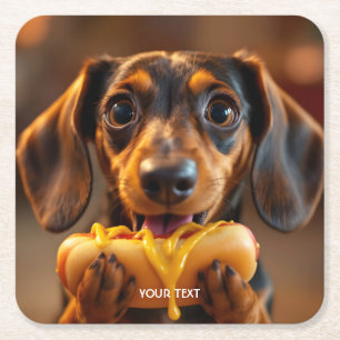 Dessous-de-verre Carré En Papier Chien chaud de fantaisie mignon
