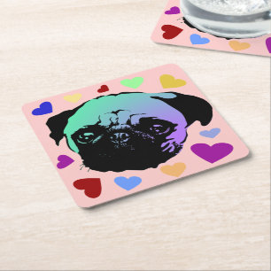 Dessous-de-verre Carré En Papier Chien Chiot Carlin Style PopArt Rétro