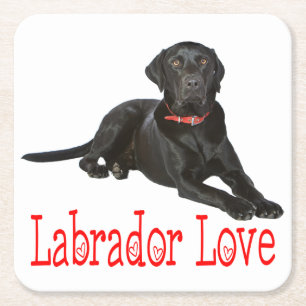 Dessous-de-verre Carré En Papier Chien Chiot Labrador Retriever Noir Amour Rouge