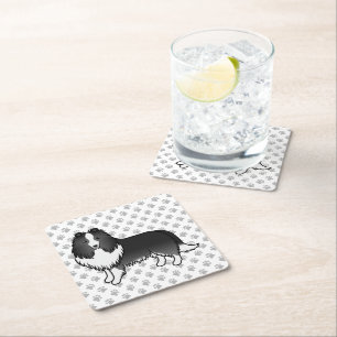 Dessous-de-verre Carré En Papier Chien de berger des Shetland bi-noir Dessin animé 