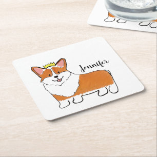 Dessous-de-verre Carré En Papier Chien de corgi royal personnalisé