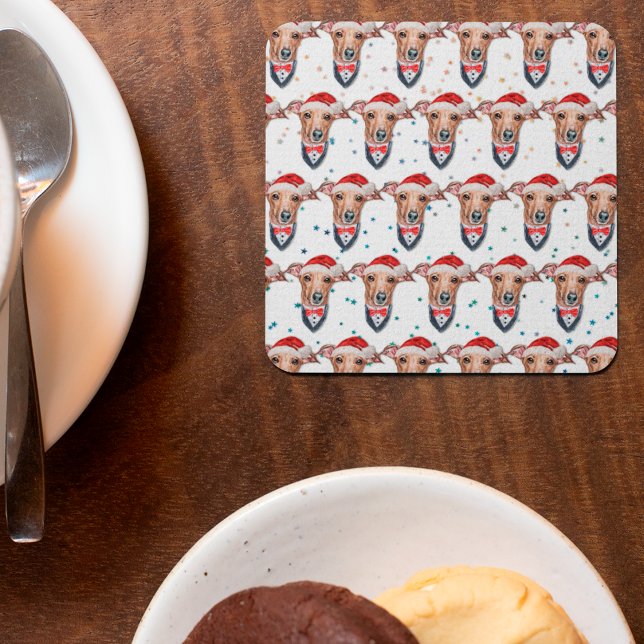 Dessous-de-verre Carré En Papier Chien de race italienne Greyhound Noël (Créateur téléchargé)