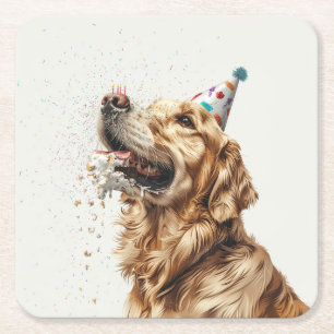 Dessous-de-verre Carré En Papier Chien d'or de l'épreuve d'anniversaire