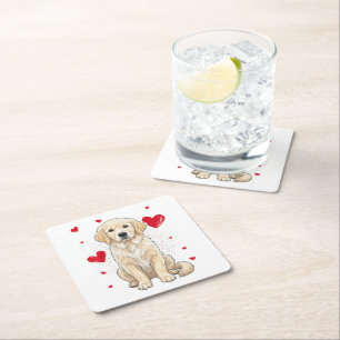 Dessous-de-verre Carré En Papier Chien mignon retriever doré crème anglaise