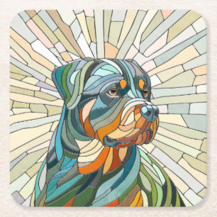 Dessous-de-verre Carré En Papier Chien Rottweiler - art de la mosaïque