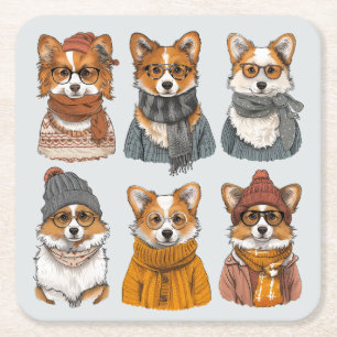 Dessous-de-verre Carré En Papier Chiens de Corgi gallois branchés