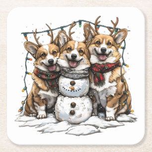 Dessous-de-verre Carré En Papier Chiens de Noël Chiens de neige
