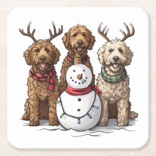 Dessous-de-verre Carré En Papier Chiens de Noël Goldendoodle