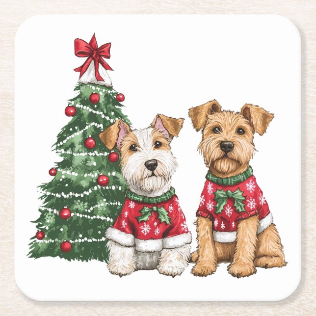 Dessous-de-verre Carré En Papier Chiens de Noël Welsh Wire Fox Terrier (Devant)