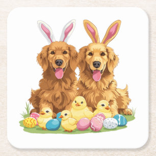 Dessous-de-verre Carré En Papier Chiens de Pâques Golden Retriever Chiens Bunny Ore