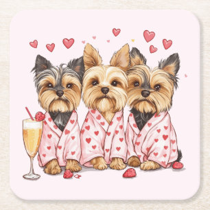 Dessous-de-verre Carré En Papier Chiens de Yorkie de la Saint-Valentin