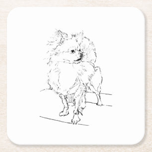 Dessous-de-verre Carré En Papier Chihuahua à poils longs - Illustration de chien mi