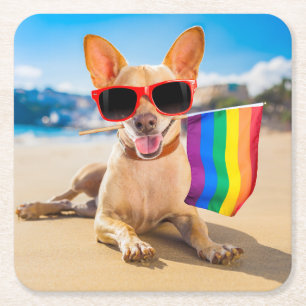 Dessous-de-verre Carré En Papier Chihuahua Dog à la plage