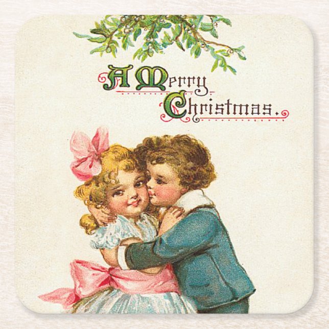 Dessous-de-verre Carré En Papier Children Under Mistletoe Christmas (Devant)