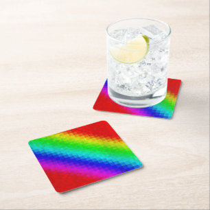 Dessous-de-verre Carré En Papier Chimmer en mosaïque arc-en-ciel chaud,