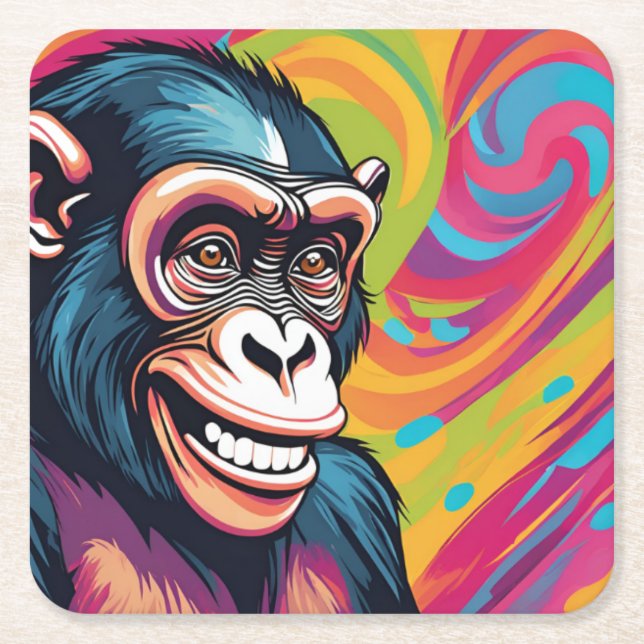 Dessous-de-verre Carré En Papier Chimpanzé fou mignon (Devant)
