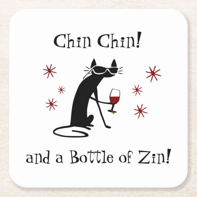 Dessous-de-verre Carré En Papier Chin Chin et une bouteille de Zin (Devant)